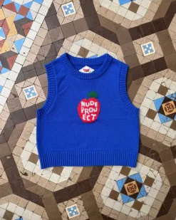 Nude Project Cutie Apple Knit Vest Blue New
