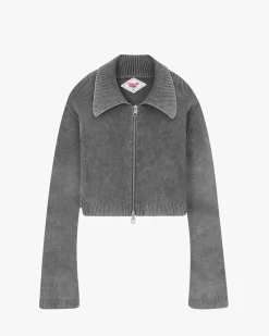 Nude Project First Class Zip-Up Knit Cardigan Ash Clearance