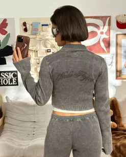 Nude Project First Class Zip-Up Knit Cardigan Ash Clearance