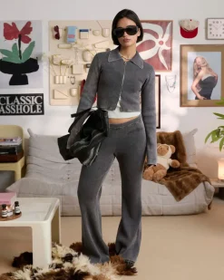 Nude Project First Class Zip-Up Knit Cardigan Ash Clearance