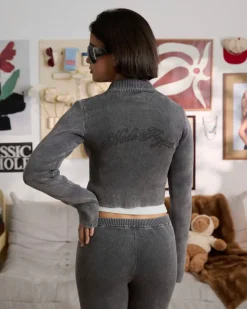 Nude Project First Class Zip-Up Knit Cardigan Ash Clearance