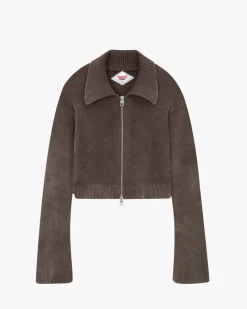 Nude Project First Class Zip-Up Knit Cardigan Brown Hot