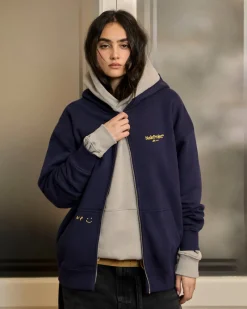 Nude Project Global Soon Zip-Up Hoodie Navy Fashion