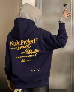 Nude Project Global Soon Zip-Up Hoodie Navy Fashion