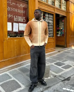 Nude Project Gradient Zip-Up Knit Hoodie Brown Outlet