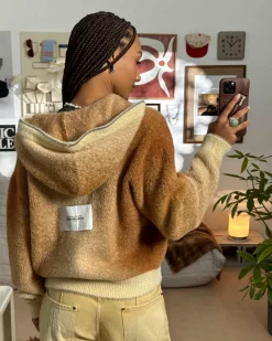 Nude Project Gradient Zip-Up Knit Hoodie Brown Outlet