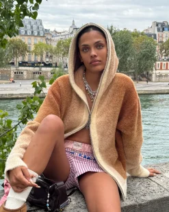 Nude Project Gradient Zip-Up Knit Hoodie Brown Outlet