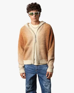 Nude Project Gradient Zip-Up Knit Hoodie Brown Outlet