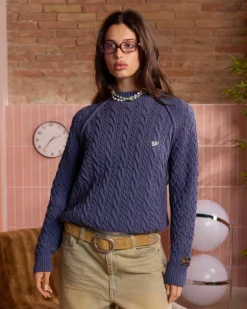 Nude Project La Nonna Knit Cable Sweater Navy Discount