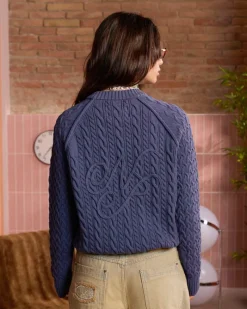 Nude Project La Nonna Knit Cable Sweater Navy Discount