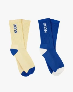 Nude Project Logo Socks Blue/Yellow 2Xpack Hot