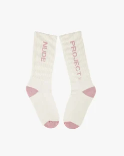 Nude Project Logo Socks White/Burgundy 2Xpack Clearance