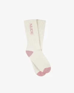 Nude Project Logo Socks White/Burgundy 2Xpack Clearance