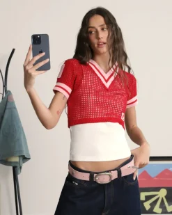 Nude Project Mesh Top Red Online