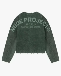 Nude Project Perfect Cropped Knit Sweater Green Outlet