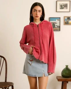 Nude Project Perfect Cropped Zip-Up Hoodie Raspberry Online