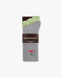 Nude Project Quote Socks Green/Grey 2Xpack Hot