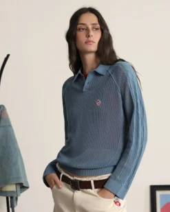 Nude Project Raglan Knit Polo Blue Hot