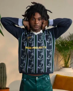 Nude Project Rosel Football Polo Knit Navy Outlet