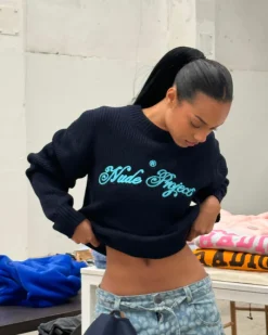 Nude Project Script Knit Sweater Navy Online