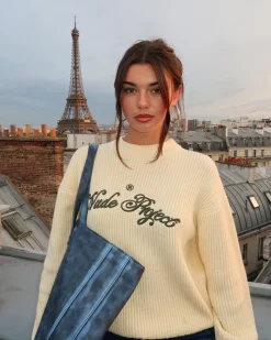 Nude Project Script Knit Sweater Offwhite New