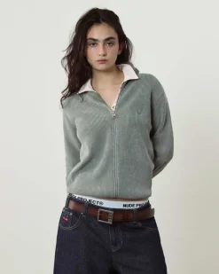 Nude Project Shady Zip-Up Knit Cardigan Green Sale