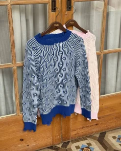 Nude Project Sour Cable Knit Sweater Blue New