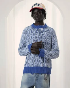 Nude Project Sour Cable Knit Sweater Blue New