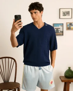 Nude Project Structure Knit Polo Navy Fashion