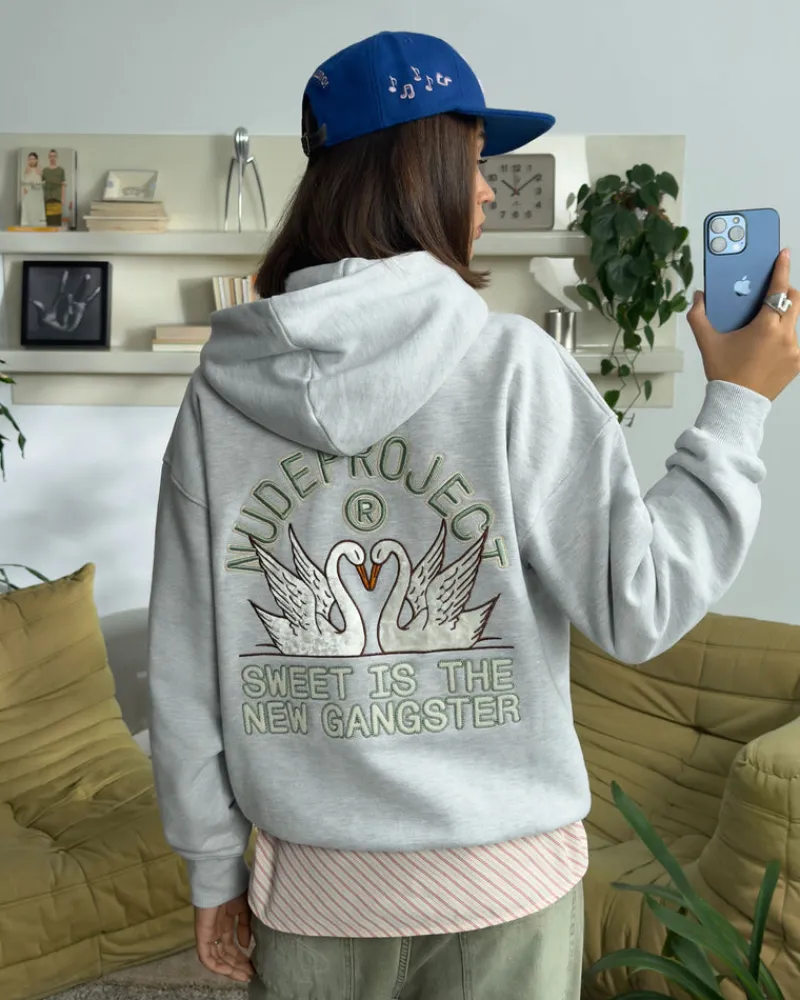 Nude Project Swans Hoodie Grey Melange Discount