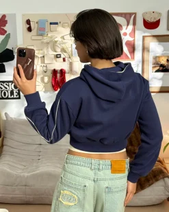 Nude Project Varsity Cropped Hoodie Navy Outlet