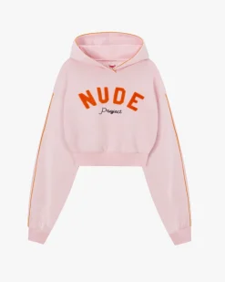 Nude Project Varsity Cropped Hoodie Pink Sale