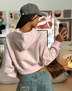 Nude Project Varsity Cropped Hoodie Pink Sale