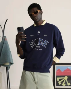 Nude Project Varsity Sweatshirt Navy New