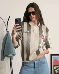 Nude Project Vizcaya Football Polo Knit Grey Clearance