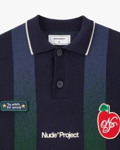 Nude Project Vizcaya Football Polo Knit Navy Blue Online
