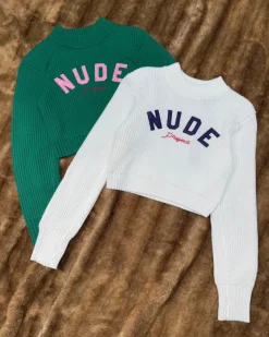 Nude Project Wifey Knit Cropped Sweater White Outlet