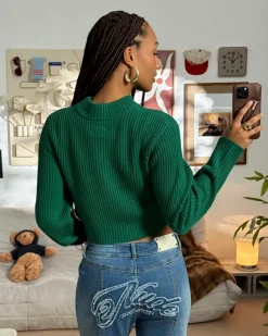 Nude Project Wifey Knit Cropped Sweater Green Hot